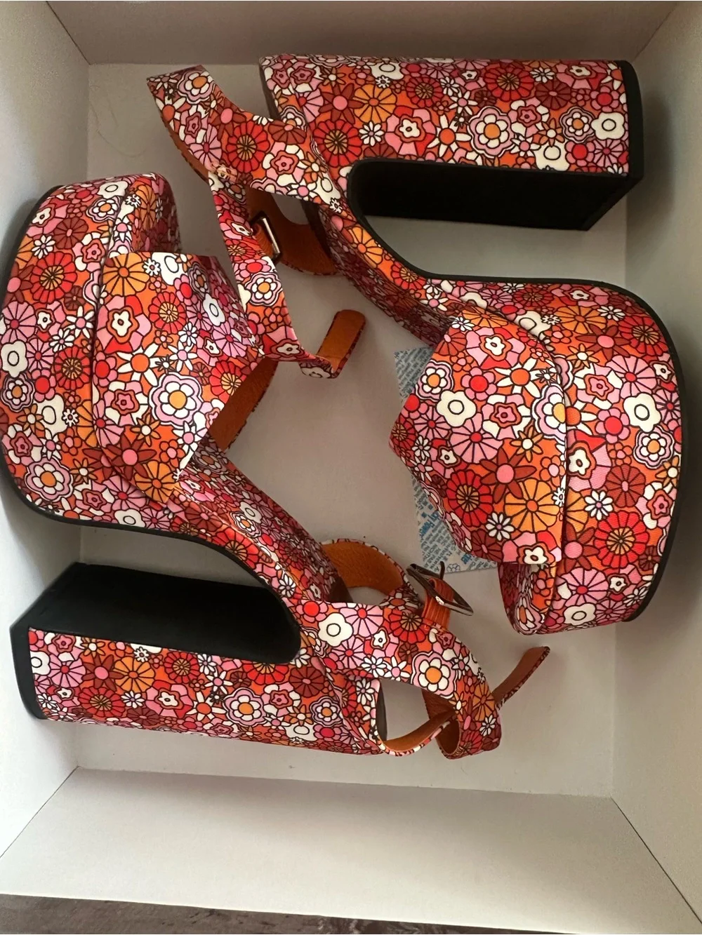 Jeffrey Campbell Floral Platform Sandals in Pink and Orange